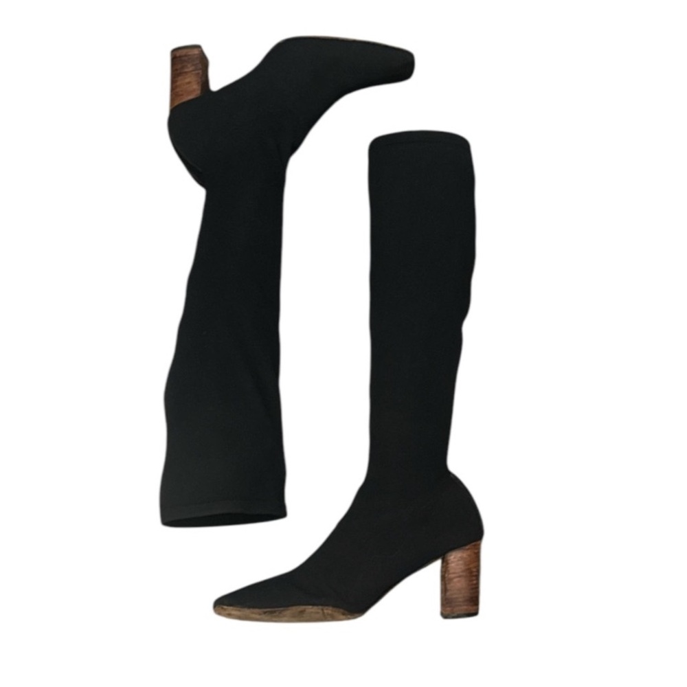 Authentic Gucci luxury designer vintage black stretch fabric tall boots Sz 5.5 - Picture 8 of 11